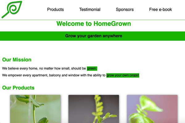 HomeGrown Landing Page